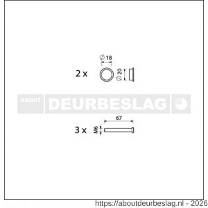 Ami veiligheidsbeslag bevestigingsset VHB veiligheidsschilden 3x schroef M6x70 mm RVS en 2x nylon ring deurdikte 53-57 mm - R10901671 - afbeelding 2