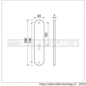Ami 200/1/7 langschild aluminium Archi Design zonder krukgat sleutelgat SLG 56 Irox - R10900699 - afbeelding 2