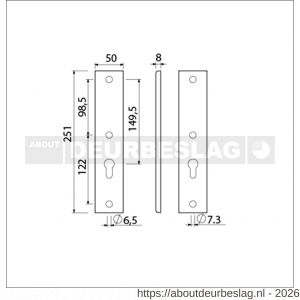 Ami 251/50/8 langschild aluminium zonder krukgat profielcilinder PC 72 F1 R6,5/R7,3 - R10901741 - afbeelding 2
