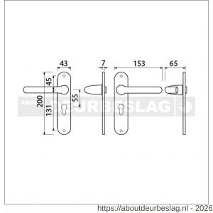 Ami 200/1/7-386 kruk-kruk garnituur deurkruk 386 Rota langschild 200/1/7 profielcilinder PC 55 Irox Archi Design deurdikte 38-42 mm - R10900102 - afbeelding 2