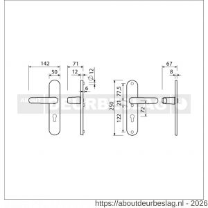 Ami VHB 250/50/1-378 veiligheids Rotaveer kruk-kruk langschildgarnituur SKG*** Archi Design ovaal VHB deurkruk 378 Rota 250/50/1 profielcilinder PC 72 Irox deurdikte 38-42 mm - R10900926 - afbeelding 2