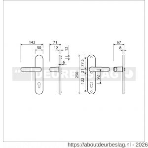 Ami VHB 250/50/1-378 veiligheids Rotaveer kruk-kruk langschildgarnituur SKG*** Archi Design ovaal VHB deurkruk 378 Rota 250/50/1 profielcilinder PC 92 Irox deurdikte 38/42 mm - R10900927 - afbeelding 2