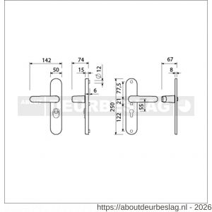Ami VHB 250/15-378 KT veiligheids Rotaveer kruk-kruk langschildgarnituur SKG*** kerntrekbeveiliging Archi Design VHB 378 Rota 250/15 kerntrek KT 55 en profielcilinder PC 55 Irox deurdikte 38-42 mm - R10901194 - afbeelding 2