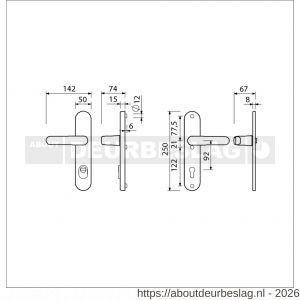 Ami VHB 250/15-378 KT veiligheids Rotaveer kruk-kruk langschildgarnituur SKG*** kerntrekbeveiliging Archi Design VHB 378 Rota 250/50/1 kerntrek KT 92 en profielcilinder PC 92 Irox deurdikte 38-42 mm - R10901196 - afbeelding 2