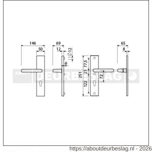 Ami VHB 251/50 veiligheidslangschild SKG*** VHB 356 vastdraaibaar 251/50 buiten en binnen profielcilinder PC 72 F1 deurdikte 38-42 mm - R10901418 - afbeelding 2