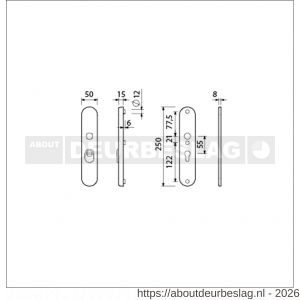 Ami VHB 250/15 KT veiligheidslangschild SKG*** kerntrekbeveiliging ovaal VHB 250/50/15 buiten kerntrek KT 55 en binnen profielcilinder PC 55 F1 deurdikte 38-42 mm - R10901466 - afbeelding 2
