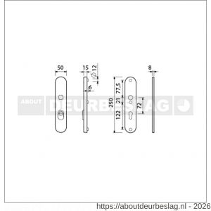 Ami VHB 250/15 KT veiligheidslangschild SKG*** kerntrekbeveiliging ovaal VHB 250/50/15 buiten kerntrek KT 72 en binnen profielcilinder PC 72 F1 deurdikte 68-72 mm - R10901464 - afbeelding 2