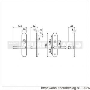 Ami VHB 250/15-378 KT senioren veiligheids Rotaveer kruk-kruk langschildgarnituur SKG*** kerntrekbeveiliging Archi Design omkeer VHB 378 Rota250/50/1 kerntrek KT 72 omkeer en profielcilinder PC 72 Irox deurdikte 38-42 mm - R10901203 - afbeelding 2