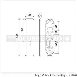 Ami 185/44 Klik kortschild aluminium zonder krukgat sleutelgat SLG 56 zwart RAL 9005 structuur finish - R10900608 - afbeelding 2