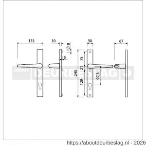 Ami 245/30-357 smalschild-kruk-kruk garnituur deurkruk 357 vastdraaibaar 245/30 profielcilinder PC 97.3 M5/R6,5 F1 deurdikte 53-57 mm - R10900150 - afbeelding 2