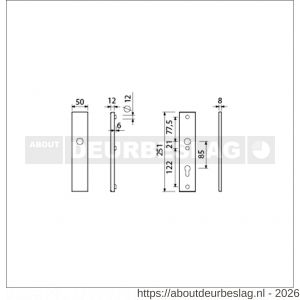 Ami VHB 251/50 veiligheidslangschild SKG*** VHB 251/50 buiten blind en binnen profielcilinder PC 85 F2 deurdikte 38-42 mm - R10901437 - afbeelding 2