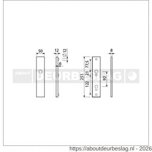 Ami VHB 251/50 veiligheidslangschild SKG*** VHB 251/50 buiten blind en binnen profielcilinder PC 92 F2 deurdikte 38-42 mm - R10901438 - afbeelding 2