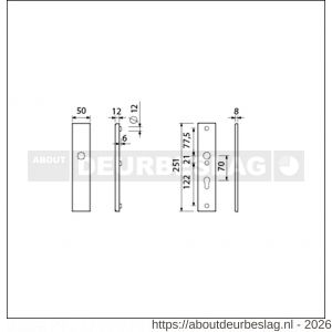 Ami VHB 251/50 veiligheidslangschild SKG*** VHB 251/50 buiten blind en binnen profielcilinder PC 70 F1 deurdikte 53-57 mm - R10901397 - afbeelding 2