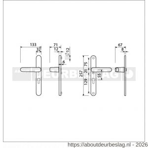 Ami VHB 257/32/2-378 veiligheids Rotaveer kruk-kruk smalschildgarnituur SKG** ovaal VHB deurkruk 378 Rota 257/32/2 profielcilinder PC 55 F1 en deurkruk 378 Rota 257/32/2 profielcilinder PC 55 deurdikte 53-57 mm - R10901590 - afbeelding 2