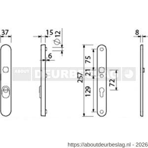 Ami VHB 257/37/2 KT veiligheidssmalschild SKG*** kerntrekbeveiliging ovaal VHB 257/32/2 buiten kerntrek KT 72 en 257/32/2 binnen profielcilinder PC 72 F1 deurdikte 53-57 mm - R10901665 - afbeelding 2