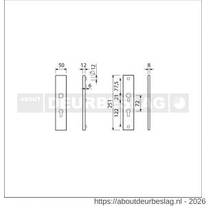 Ami VHB 251/50 veiligheidslangschild SKG*** VHB 251/50 buiten en binnen profielcilinder PC 72 F1 deurdikte 38-42 mm - R10901415 - afbeelding 2