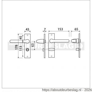 Ami KS 178/43-386 kruk-kruk garnituur deurkruk 386 Rota kortschild 178/43 toilet- en badkamersluiting WC 8/63 F1 deurdikte 38-42 mm - R10900115 - afbeelding 2