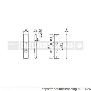 Ami VHB 251/15 KT veiligheidslangschild SKG*** kerntrekbeveiliging VHB 251/50/15 buiten kerntrek KT 72 en binnen profielcilinder PC 72 met deurkruk 332 F1 deurdikte 38-42 mm - R10901495 - afbeelding 2