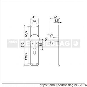 Ami 212/41 RH knoplangschild aluminium knop 160/50 vast langschild 212/41 RH rondhoek profielcilinder PC 55 F1 - R10900750 - afbeelding 2