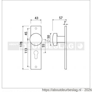 Ami 178/43 knopkortschild aluminium knop 169/50 vast kortschild 178/43 profielcilinder PC 55 F1 - R10900723 - afbeelding 2