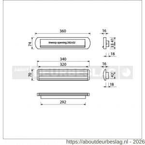 Ami EP 975/1 briefplaat-tochtklep met schacht aluminium Archi Design Irox deurdikte 53-57 mm Climate Comfort - R10900040 - afbeelding 2