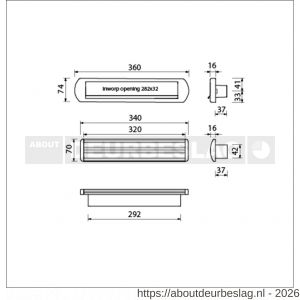 Ami EP 975/1 briefplaat-tochtklep met schacht aluminium Archi Design Irox deurdikte 68-72 mm Climate Comfort - R10900042 - afbeelding 2