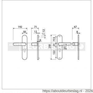 Ami VHB 250/50/1-378 veiligheids Rotaveer kruk-kruk langschildgarnituur SKG*** Archi Design ovaal VHB deurkruk 378 Rota 250/50/1 profielcilinder PC 55 Irox deurdikte 38-42 mm - R10900925 - afbeelding 2
