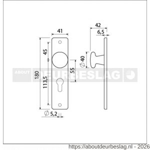 Ami 180/41 RH knopkortschild aluminium rondhoek knop 160/40 vast kortschild 180/41 RH profielcilinder PC 55 zwart RAL 9005 structuur finish - R10900735 - afbeelding 2