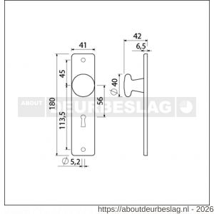 Ami 180/41 RH knopkortschild aluminium rondhoek knop 160/40 vast kortschild 180/41 RH sleutelgat SLG 56 zwart RAL 9005 structuur finish - R10900734 - afbeelding 2
