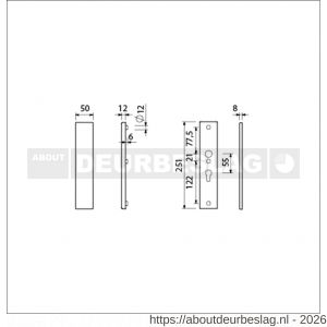 Ami VHB 251/50 veiligheidslangschild SKG*** VHB 251/50 buiten geheel blind en binnen profielcilinder PC 55 F2 deurdikte 38-42 mm - R10901441 - afbeelding 2
