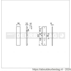 Ami VHB 251/50 veiligheidslangschild SKG*** VHB 251/50 buiten geheel blind en binnen profielcilinder PC 72 F2 deurdikte 38-42 mm - R10901442 - afbeelding 2