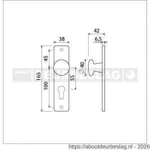 Ami 165/4 RH knopkortschild aluminium rondhoek knop 160/40 vast kortschild 165/4 RH profielcilinder PC 55 F2 - R10900710 - afbeelding 2