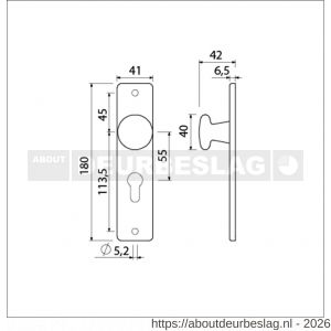 Ami 180/41 RH knopkortschild aluminium rondhoek knop 160/40 vast kortschild 180/41 RH profielcilinder PC 55 F2 - R10900732 - afbeelding 2