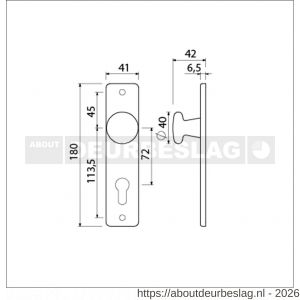 Ami 180/41 RH knopkortschild aluminium rondhoek knop 160/40 vast kortschild 180/41 RH profielcilinder PC 72 F2 - R10900733 - afbeelding 2