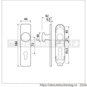 Ami 185/44 Klik knopkortschild aluminium knop 160/40 vast kortschild 185/44 Klik profielcilinder PC 72 F1 - R10900740 - afbeelding 2