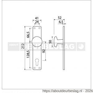 Ami 212/41 RH knoplangschild aluminium knop 160/50 vast langschild 212/41 RH rondhoek profielcilinder PC 92 F1 - R10900752 - afbeelding 2