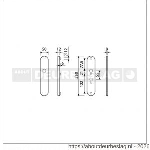Ami VHB 250/50/1 veiligheidslangschild SKG*** Archi Design ovaal VHB 250/50/1 buiten blind en binnen profielcilinder PC 55 Irox deurdikte 38-42 mm - R10901392 - afbeelding 2