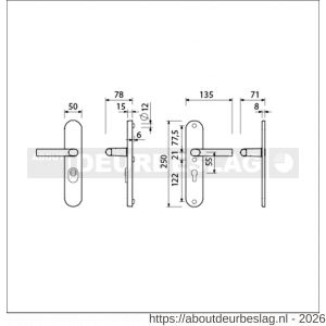 Ami VHB 250/15 KT veiligheidslangschild SKG*** kerntrekbeveiliging ovaal VHB 250/50/15 buiten kerntrek KT 55 en binnen profielcilinder PC 55 F1 en deurkruk 369 deurdikte 38-42 mm - R10901790 - afbeelding 2