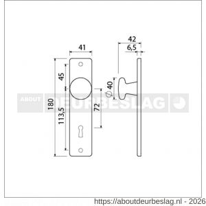 Ami 180/41 RH knopkortschild aluminium rondhoek knop 160/40 vast kortschild 180/41 RH sleutelgat SLG 72 F2 - R10900731 - afbeelding 2