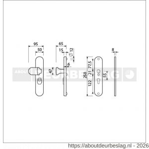 Ami VHB 250/15-145 KT veiligheids knop-kruk langschildgarnituur SKG*** kerntrekbeveiliging ovaal VHB 250/50/15 kerntrek KT 55 knop 145 zonder deurkruk profielcilinder PC 55 F1 deurdikte 38-42 mm - R10901248 - afbeelding 2