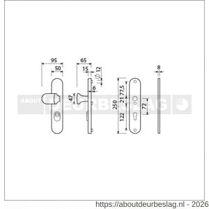 Ami VHB 250/15-145 KT veiligheids knop-kruk langschildgarnituur SKG*** kerntrekbeveiliging ovaal VHB 250/50/15 kerntrek KT 72 knop 145 zonder deurkruk profielcilinder PC 72 F1 deurdikte 38-42 mm - R10901252 - afbeelding 2