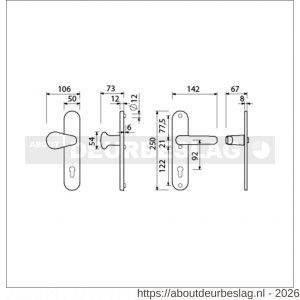 Ami VHB 250/50/1-173-378 veiligheids Rotaveer knop-kruk langschildgarnituur SKG*** ovaal VHB knop 173 250/50/1 buiten en binnen profielcilinder PC 92 deurkruk 378 Rota F1 deurdikte 38-42 mm - R10901289 - afbeelding 2