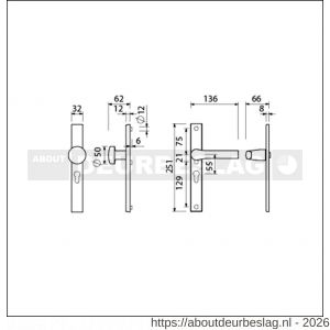 Ami VHB 251/32-169/50-379 veiligheids Rotaveer knop-kruk smalschildgarnituur SKG** VHB 251/32 profielcilinder PC 55 knop 169/50 F1 en deurkruk 379 Rota 251/32 profielcilinder PC 55 deurdikte 53-57 mm - R10900872 - afbeelding 2