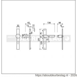 Ami VHB 251/32-169/50-379 veiligheids Rotaveer knop-kruk smalschildgarnituur SKG** VHB 251/32 profielcilinder PC 72 knop 169/50 F1 en deurkruk 379 Rota 251/32 profielcilinder PC 72 deurdikte 53-57 mm - R10900873 - afbeelding 2