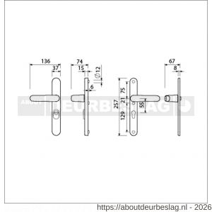 Ami VHB 257/37/2-378 KT veiligheids Rotaveer kruk-kruk smalschildgarnituur SKG*** kerntrekbeveiliging ovaal VHB deurkruk 378 Rota 257/37/2 kerntrek KT 55 F1 en deurkruk 378 Rota 257/32/2 profielcilinder PC 55 deurdikte 53-57 mm - R10901652 - afbeelding 2