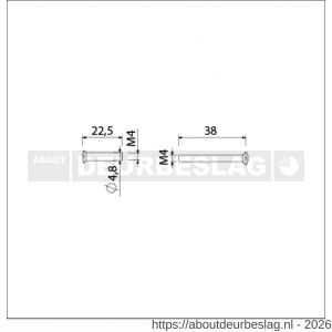 Ami deurbeslag patentbout compleet met huls ijzer vernikkeld M4x38 mm setje van 2 schroeven en 2 hulzen - R10900202 - afbeelding 2