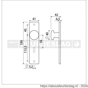 Ami 180/41 RH knopkortschild aluminium rondhoek knop 160/40 vast kortschild 180/41 RH sleutelgat SLG 56 F2 - R10900730 - afbeelding 2