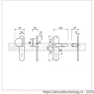 Ami VHB 250/50/1-90/83-378 veiligheids Rotaveer duwer-kruk langschildgarnituur SKG*** ovaal VHB 250/50/1 profielcilinder PC 92 deurduwer 90/83 links en deurkruk 378 Rota deurdikte 53-57 mm F1 - R10900964 - afbeelding 2