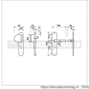 Ami VHB 250/15-90/83 KT veiligheids duwer-kruk langschildgarnituur SKG*** kerntrekbeveiliging Archi Design ovaal VHB 250/50/1 kerntrek KT 55 deurduwer 90/83 links en deurkruk 356 Irox deurdikte 38-42 mm - R10901112 - afbeelding 2