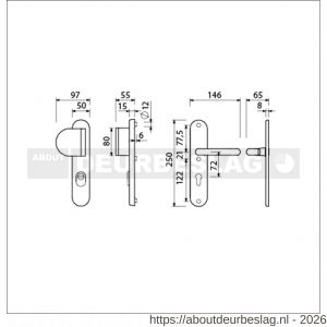 Ami VHB 250/15-90/83 KT veiligheids duwer-kruk langschildgarnituur SKG*** kerntrekbeveiliging Archi Design ovaal VHB 250/50/1 kerntrek KT 72 deurduwer 90/83 links en deurkruk 356 Irox deurdikte 38-42 mm - R10901116 - afbeelding 2
